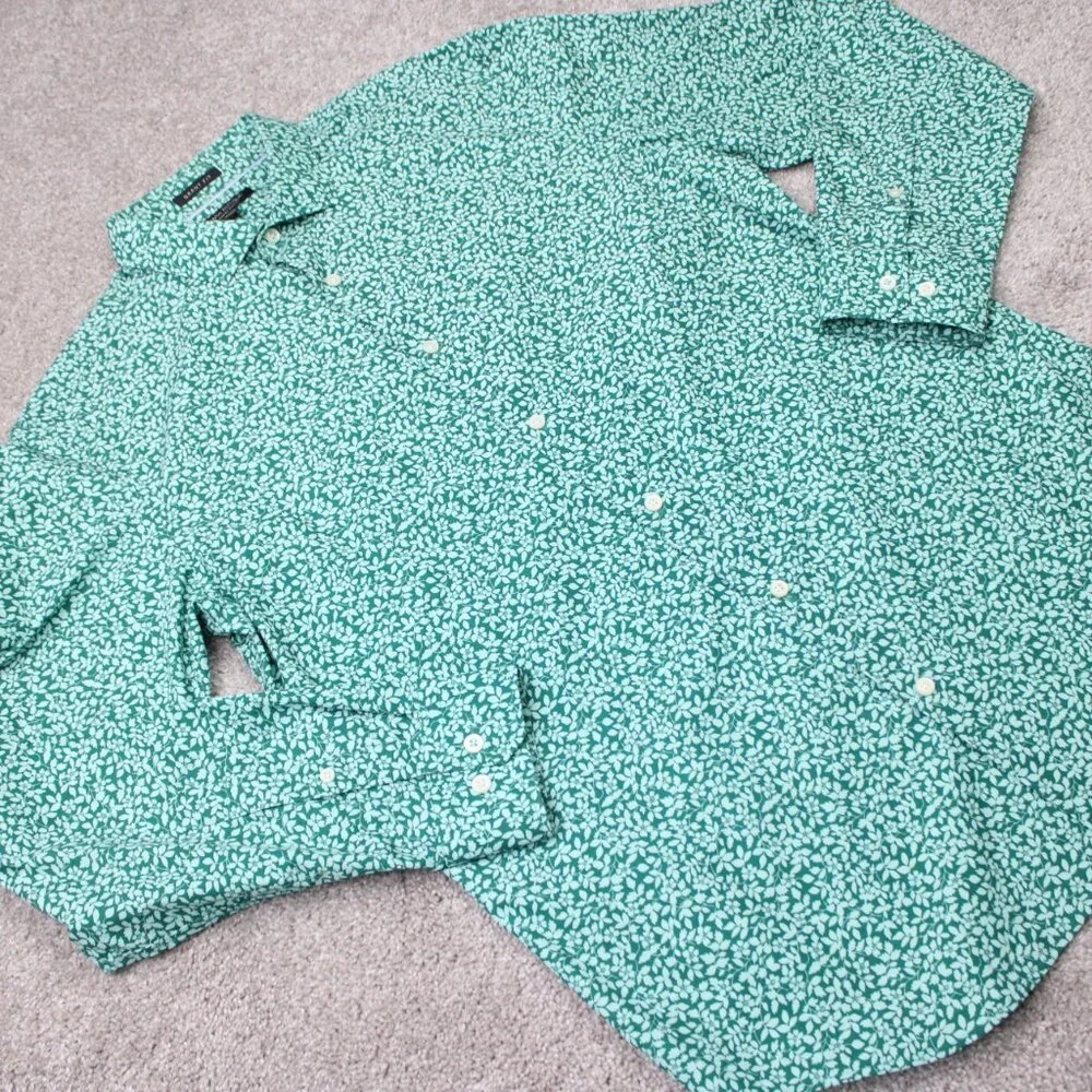 Banana Republic Shirt Mens Large Green Floral Grant Fit 120s Supima‎ Cotton L/S
